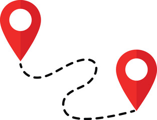 Two Red Map Pointers Connected By Dashed Line map pin location marker