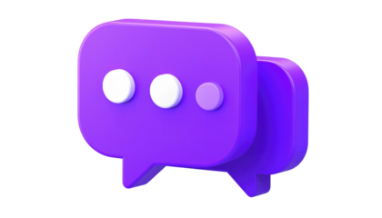 Two purple cartoon speech bubbles with three white dots indicating someone is typing, isolated on a black background