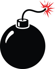 Black cartoon bomb with red fuse explosion on white background dynamite