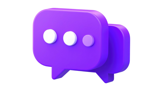 Two purple cartoon speech bubbles with three white dots indicating someone is typing, isolated on a black background