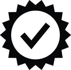 Black and white check mark inside a jagged circle emblem tick verified