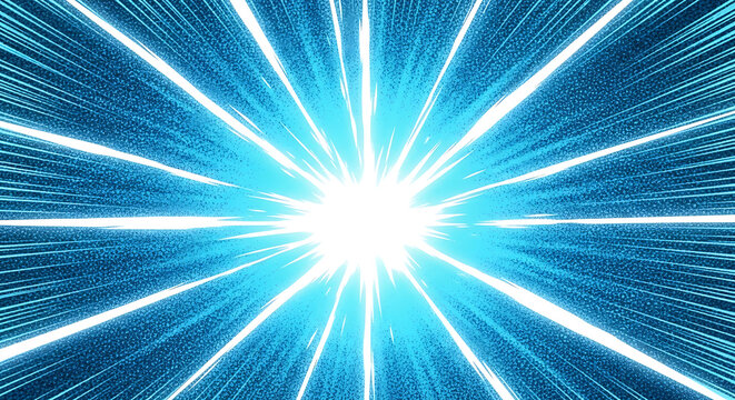 Abstract blue light explosion with streaks of light radiating from the center