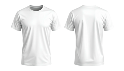 White t-shirt, front and back view, on a transparent background, softly lit, showing texture and folds