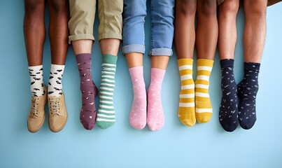 a range of feet wearing odd socks