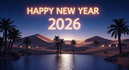Happy New Year 2026 Desert Oasis Celebration
