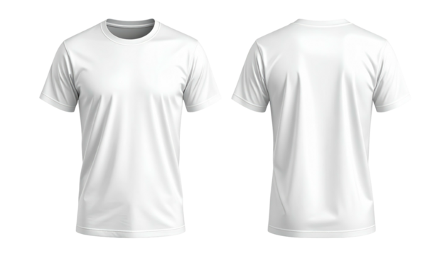 White t-shirt, front and back view, on a transparent background, softly lit, showing texture and folds