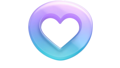 Gradient heart, hollow center. Blue, pink, purple hues. Glossy finish, smooth texture. Isolated on black