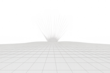 Digital grid floor creating abstract computing space with horizon light and transparent background for virtual reality