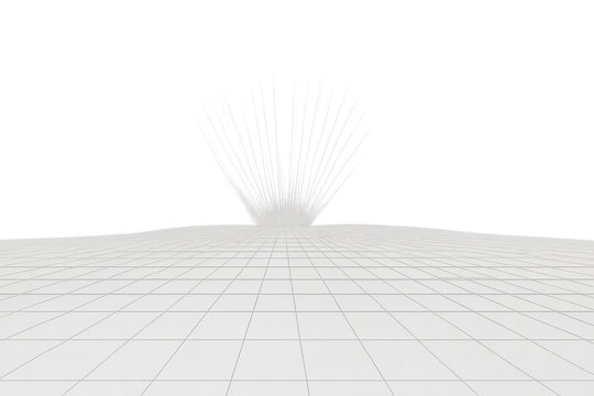 Digital grid floor creating abstract computing space with horizon light and transparent background for virtual reality