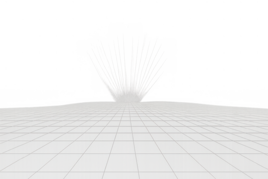 Digital grid floor creating abstract computing space with horizon light and transparent background for virtual reality