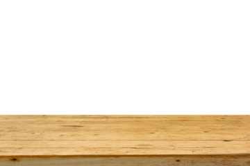 Empty wooden table top isolated on white background for montage product display