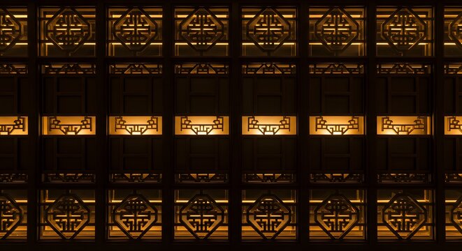 Chinese New year, Elegant Chinese Window Pattern Intricate Design, Warm Lighting,