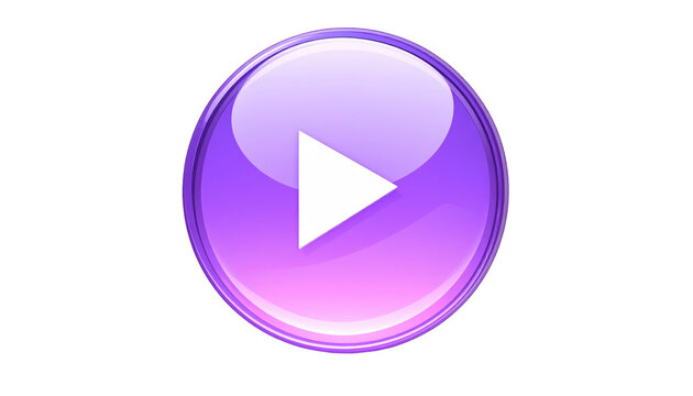 A luminous, purple orb containing a crisp white play symbol, set against a stark black background