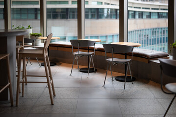 Modern Cafe Interior with City View