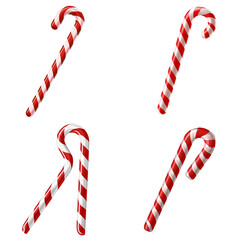 Fototapeta premium Collection of red and white striped candy canes on transparent background, ideal for holiday decorations, Christmas cards, seasonal marketing, and festive design projects.