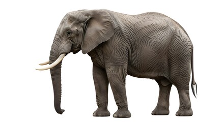 Obraz premium Majestic African Elephant with Long Tusks Standing Gracefully on White Background