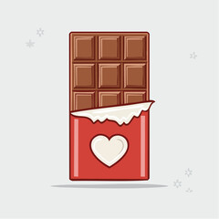 A cute cartoon illustration of a milk chocolate bar in a red wrapper decorated with a white heart.