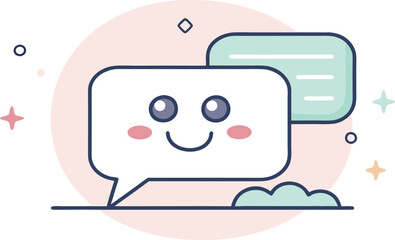 Delightful chat bubble character sharing happy thoughts and positive messages with a friendly smile