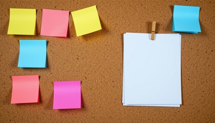 Fototapeta premium Colorful blank sticky notes on cork board
