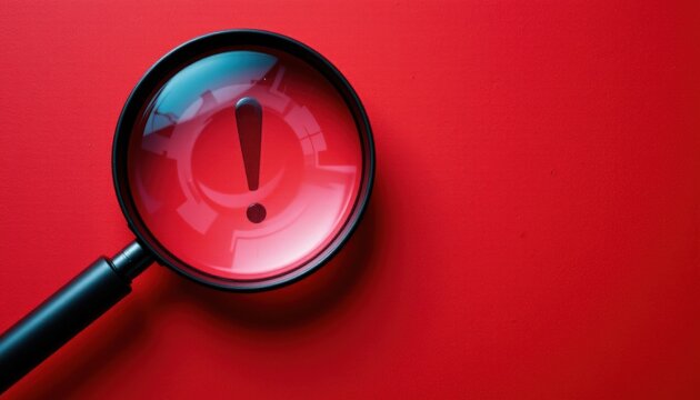 A striking image featuring a magnifier magnifying an exclamation mark on a vibrant red background