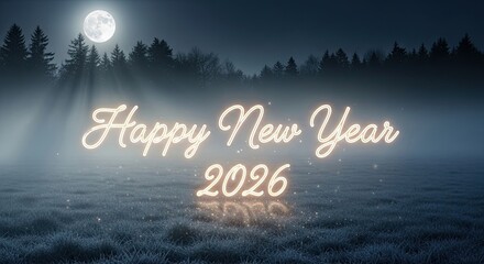 Happy New Year Celebration 2026 Glowing Text Design