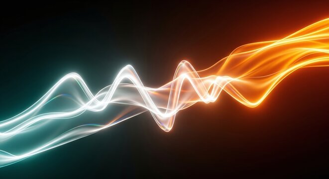 Dynamic waves of orange and white light creating a vibrant energy flow