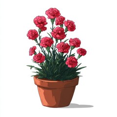 Fototapeta premium Vibrant Red Carnations in Terracotta Pot
