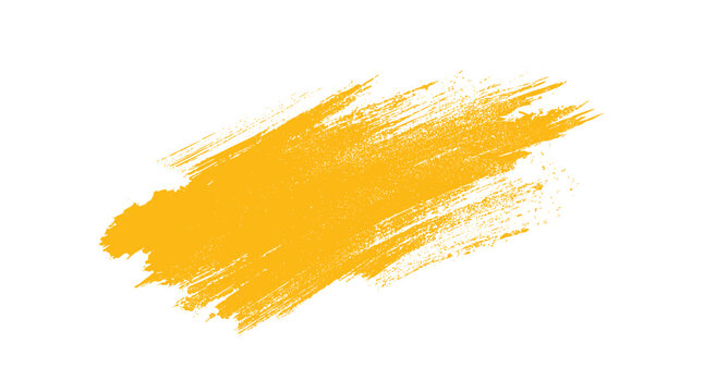 Textured yellow brush stroke with rough edges and scattered dots on a white background paint