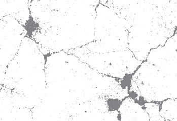 Abstract grey splatter and crack pattern on white background distressed texture vector