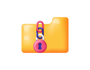 File protection and security concept. Technology for managing access and security of files. archive lock. Illustration of a folder with a chain and a padlock. Symbol. 3D style design. White background