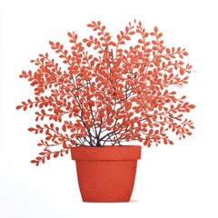 Vibrant Red Orange Potted Plant Illustration