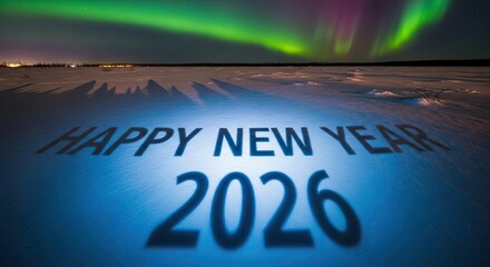 Happy New Year 2026 Aurora Borealis Celebration