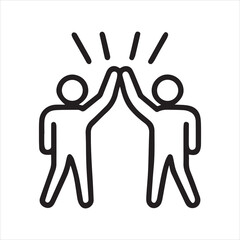 High Five Teamwork and Celebration in a Minimalist Line Icon