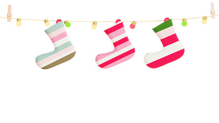 socks hanging on a clothesline 3D rendering