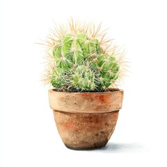 Watercolor Cactus in Terracotta Pot