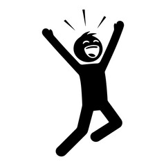 Excited stick figure jumping with joy simple vector illustration of a happy person celebrating success isolated on white background