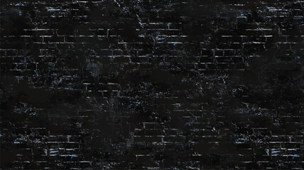 Dark textured black brick wall with subtle blue and white highlights and rough mortar lines creating a distressed urban background