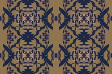 Blue on Brown background Ikat Seamless Pattern - Pattern ethnic Tribal folk art Seamless - Seamless Pattern - Folk art vintage design ikat 