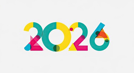 Bright and Colorful Year 2026 Numbers with Geometric Shapes