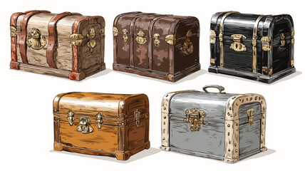 Vintage Chests on White Background - Classic Storage Collection