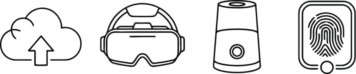 Obraz premium Cloud upload V R headset cylinder fingerprint icons