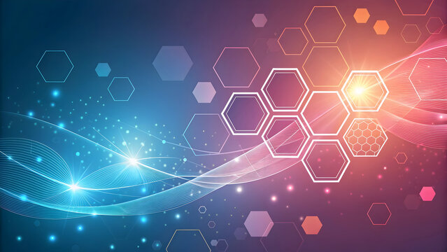 Abstract digital network of glowing hexagons and light trails - Powered by Adobe