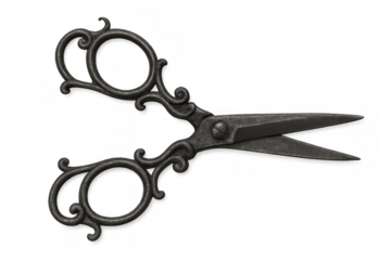 Vintage ornate metal scissors on transparent background, reflecting antique craftsmanship and forgotten elegance