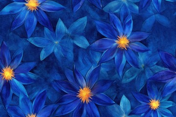 A Vibrant Collection of Blue Water Lilies on a Deep Blue Background Illustrating Serenity and Nature's Beauty
