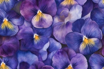 Vibrant Purple Pansies: A Close-Up Study of Nature's Beautiful Floral Tapestry