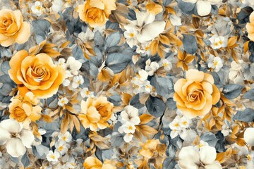 A Stunning Floral Arrangement Featuring Beautiful Yellow and White Roses Amidst Lush Green Leaves and Delicate Accents