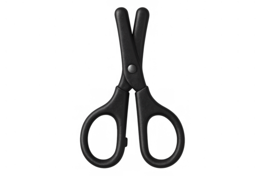 Black plastic safety scissors with blunt tips for children, opening and closing for craft projects or school use