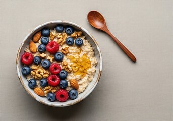 Healthy breakfast oats with fresh berries