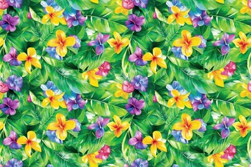 Vibrant Tropical Flowers and Leaves Pattern