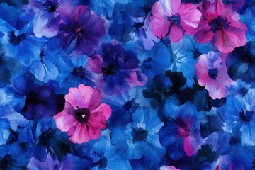 Vibrant Watercolor Floral Background Featuring an Abundance of Blue and Pink Flowers in Bloom